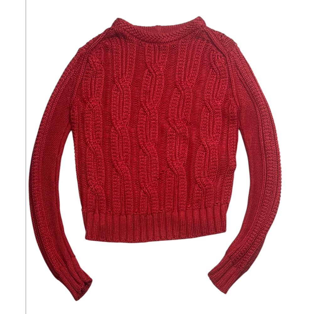 Maje Mist Rouge Cable Knit Silky Crew Neck Sweater Small 1 Red Orange Pullover - Picture 4 of 11